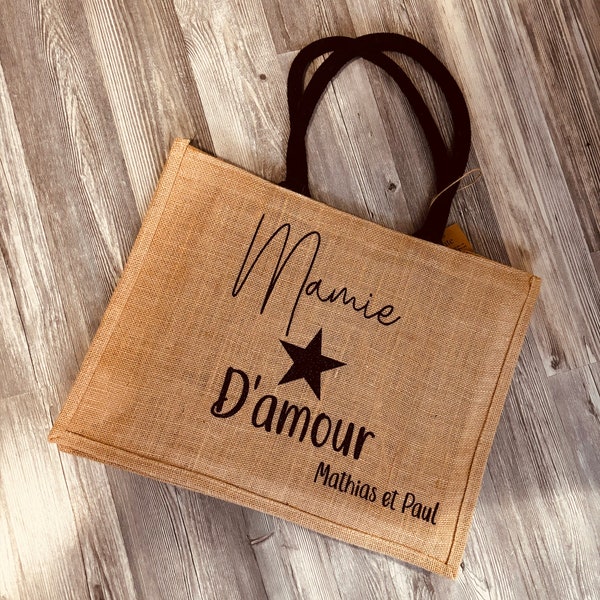 Sac en Jute Mamie d'amour /ou texte à Personnaliser