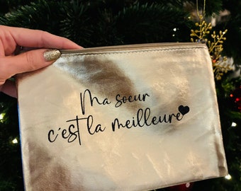 Pochette en simili cuir doré, Trousse Personnalisée, cadeau Noël, cadeau Mamie, cadeau maman, cadeau tata. Trousse maquillage.