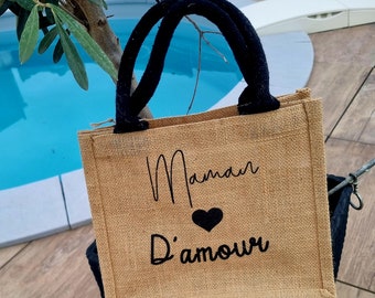 Sac en Jute Maman d'amour /ou texte à Personnaliser