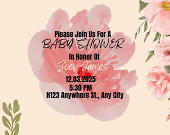 Floral Baby Shower Invitation for Girl (Digital)