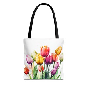 Watercolor Tulips Flower Tote Bag, Floral Tote Bag, Beach Bag, Plant Lover Bag, Botanical Tote Bag, Beach Tote Bag, Gift for Her, Travel Bag