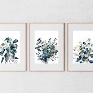 Watercolor Eucalyptus art, Set of 3 Farmhouse Wall Art, Botanical Prints, Plant Art, Farmhouse Décor, Kitchen Wall Décor, Watercolor Art