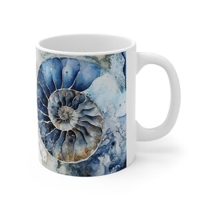 Watercolor Ammonite Mug, Ammonite Fossil Mug, Watercolor Fossil Mug, Fossil Hunter Gift, Most Popular Item, Gifts Birthday, Christmas Gift