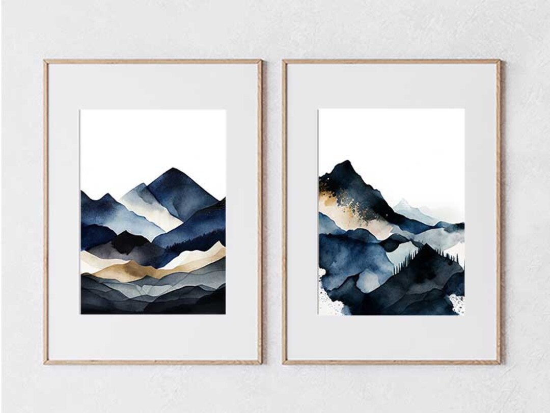 Abstract Landscape Art, Set of 2 Farmhouse Wall Art, Digital Art