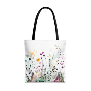 Bolsa de mano floral salvaje de acuarela, bolsa floral, bolsa de mano de flores, bolsa de arte, bolsa de mano floral, bolsa de mano de arte floral, bolsa de verano, bolsa de playa
