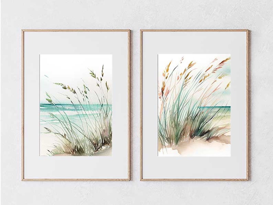Watercolor Beach Art, Set of 2 Farmhouse Wall Art, Digital Art Download