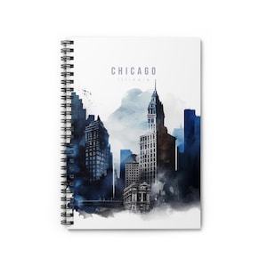Chicago Watercolor Notebook, Spiral Notebook with Ruled Lines, Best Selling Item, Most Popular Item, Trending Item on Etsy, Gift Idea