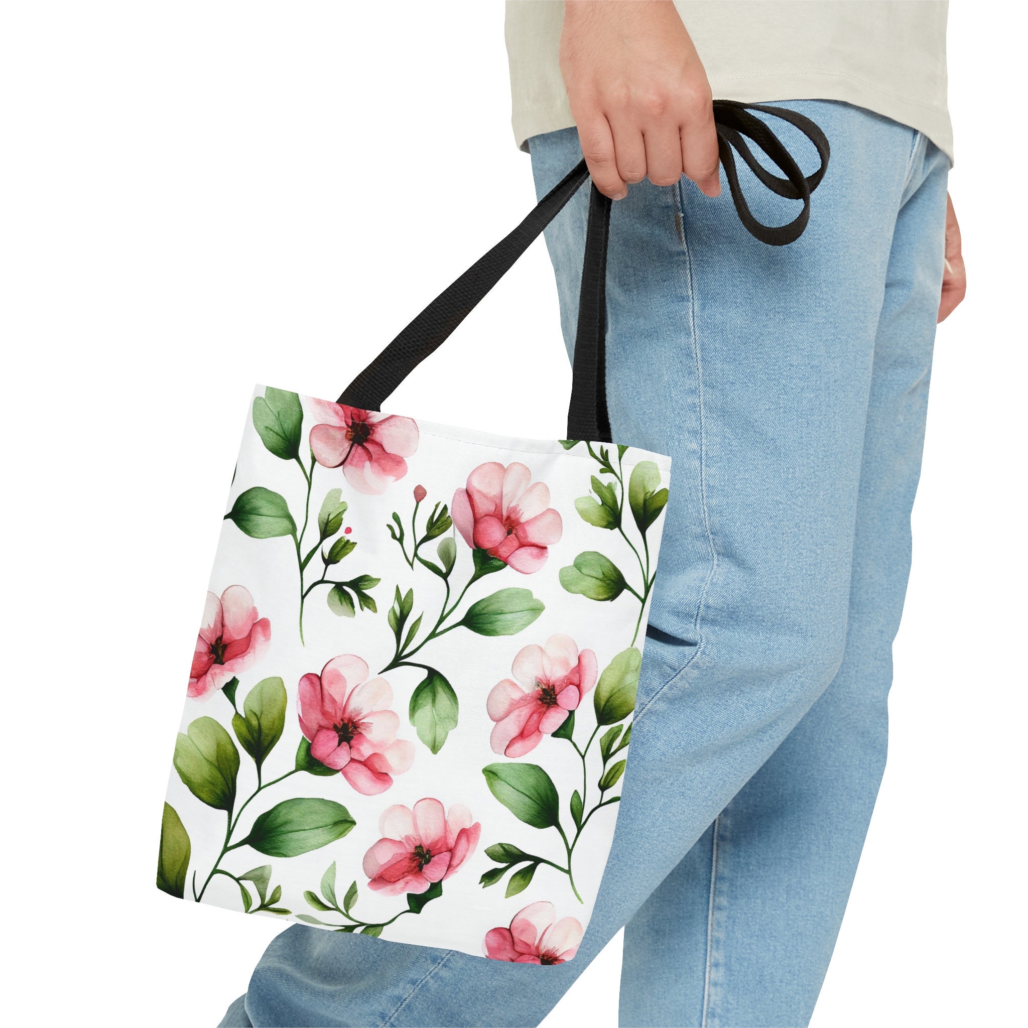 Watercolor Pink Flowers Tote Bag, Cute Flower Tote Bag, Art Tote Bag — free download