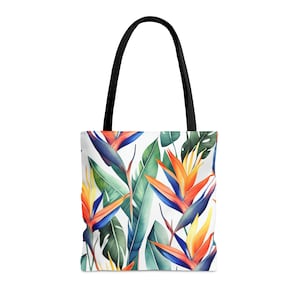 Watercolor Bird of Paradise Flowers Tote Bag, Tropical Tote Bag, Art Tote Bag, Art Bag, Watercolor Flower Tote Bag, Flower Tote Bag