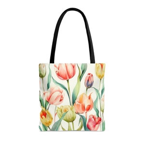 Watercolor Tulips Tote Bag, Tulips Tote Bag, Flower Tote Bag, Art Bag, Floral Tote Bag, Beach Tote Bag, Plant Bag, Tulips Flower Tote Bag