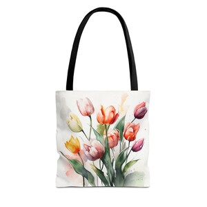 Aquarell Tulpen Blume Tragetasche, Floral Tragetasche, Strandtasche, Pflanze Liebhaber Tasche, Botanische Tragetasche, Strand Tragetasche, Geschenk für sie, Reisetasche