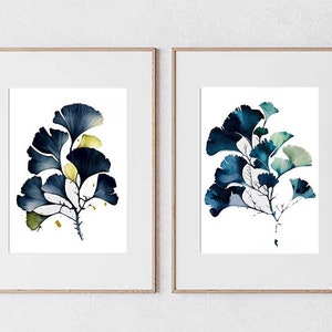Watercolor Ginkgo Branch Art, Set of 2 Farmhouse Wall Art, Botanical Prints, Plant Art, Farmhouse Décor, Kitchen Wall Décor, Plant Wall Art