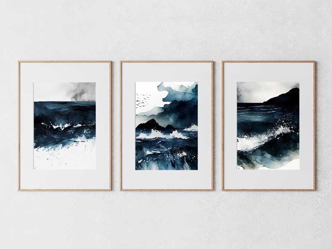 Watercolor Beach Art, Set of 3 Farmhouse Wall Art, Digital Art Download