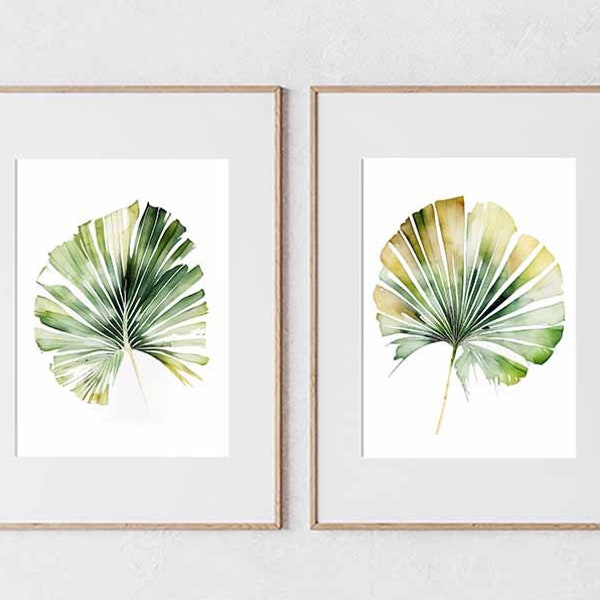 Fan Palm Leaf Art, Set of 2 Farmhouse Wall Art, Botanical Prints, Plant Art, Farmhouse Décor, Kitchen Wall Décor, Plant Wall Art, Digital