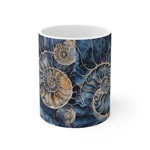 Watercolor Ammonite Mug, Ammonite Fossil Mug, Watercolor Fossil Mug, Fossil Hunter Gift, Most Popular Item, Gifts Birthday, Christmas Gift