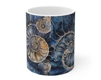 Watercolor Ammonite Mug, Ammonite Fossil Mug, Watercolor Fossil Mug, Fossil Hunter Gift, Most Popular Item, Gifts Birthday, Christmas Gift