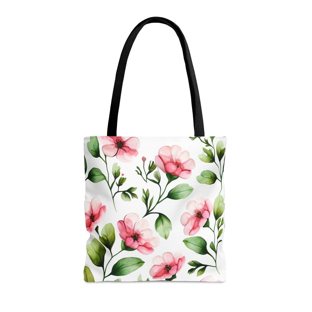 Watercolor Pink Flowers Tote Bag, Cute Flower Tote Bag, Art Tote Bag — free download