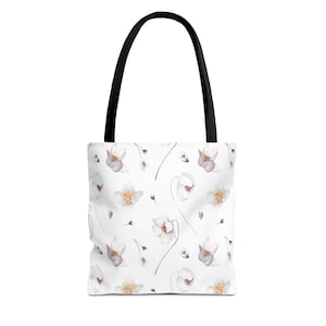 Orchid Flower Pattern Tote Bag, In Bloom Floral Tote Bag, Reusable Canvas Shoulder Bag, Beach Bag, Shopping Bag, Book Bag,Farmers Market Bag
