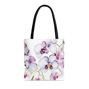 Watercolor Orchid Flower Tote Bag, Orchid Tote Watercolor Flowers Tote Bag, Orchid Tote Bag, Flower Tote Bag, Floral Tote Bag, Orchid Bag