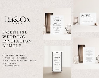 Minimalist Wedding Invitation Suite Bundle Template, Editable Minimal Invitation, Digital Invite, RSVP & Details Card, - #M1
