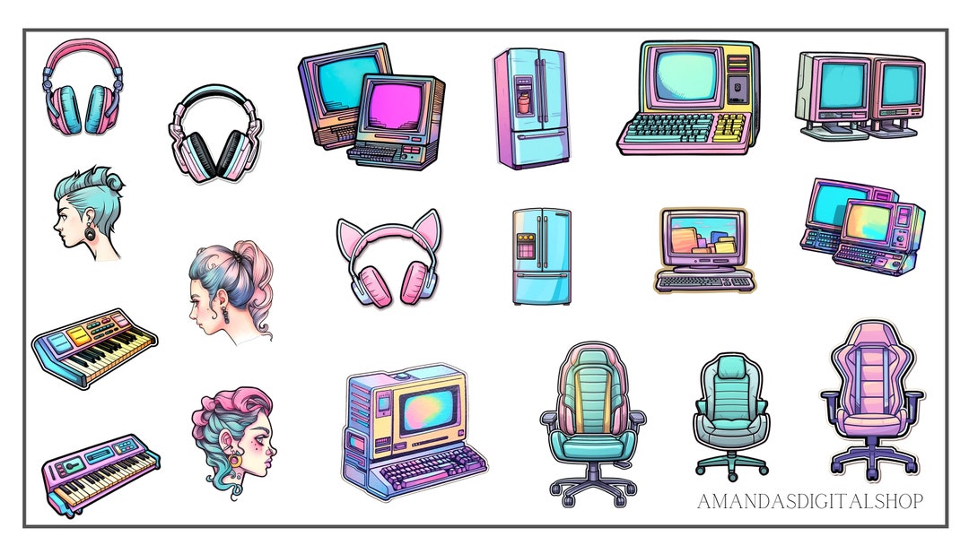 PDF Printable Retro Bundle Pack Stickers Aesthetic Digital Stickers ...