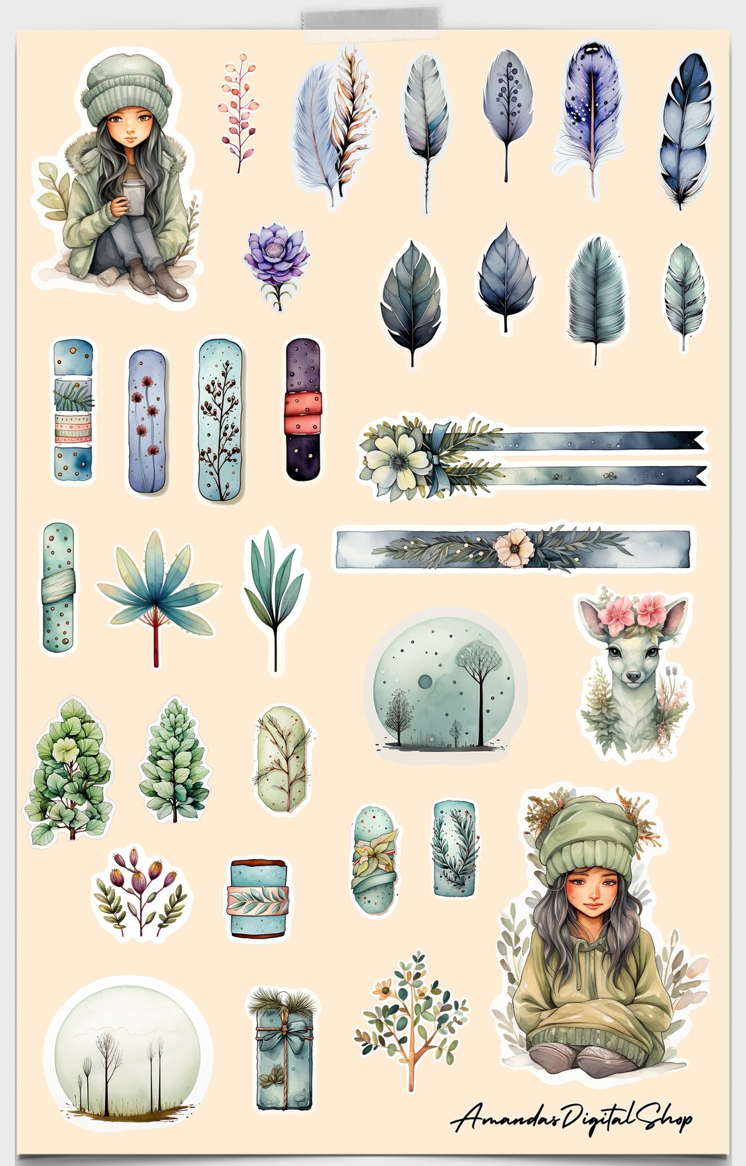 Goodnotes Stickers Watercolors Scrapbook Cut Digital Etsy