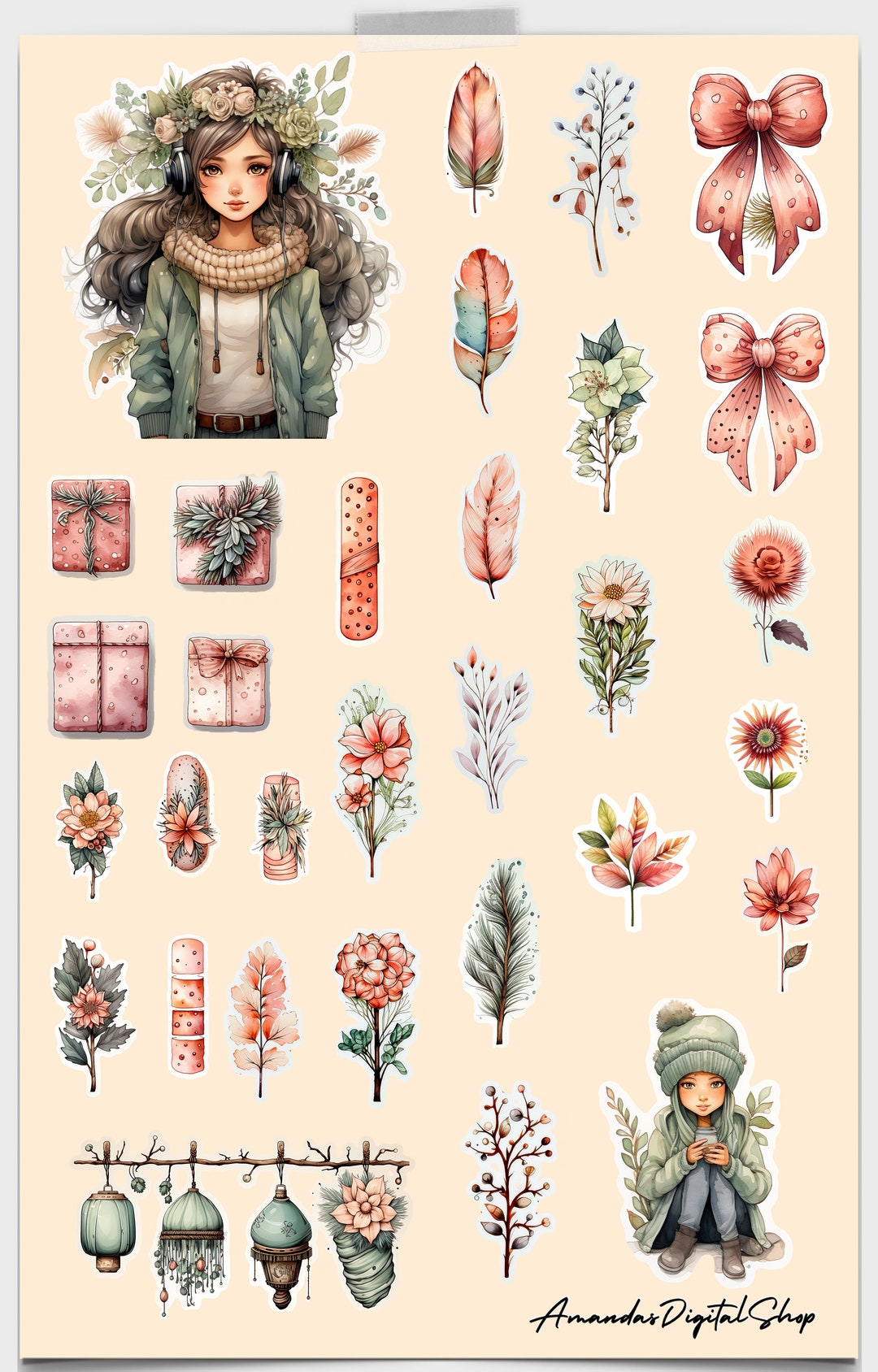 Goodnotes Stickers Watercolors Scrapbook Cut Digital Etsy