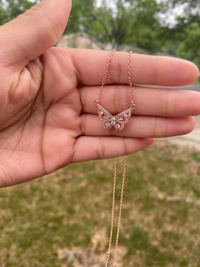 Rose Gold Butterfly Necklace stainless Steel Etsy