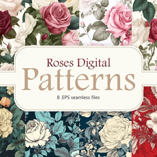 Patrón digital de rosas, Papel digital estampado de rosas