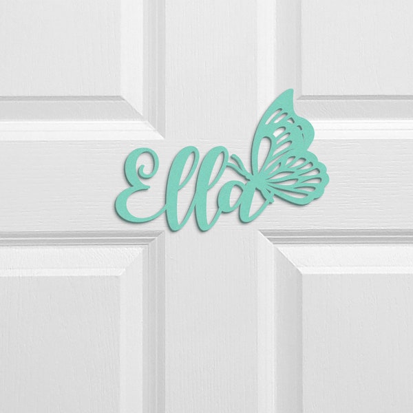 Butterfly Name Door Sign - Wooden Custom Signs - Nursery - Kids Playroom - Housewarming - Bedroom - Dorm - Birthday Gift - Girls Room - Wood