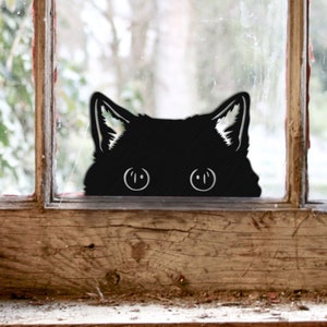 Peeking Cat, Wooden Sign, Housewarming Funny Gift, Kitty House, Black Cat Lover, Window Sitter, Christmas, Fall, Door Frame, Mirrors, Wood