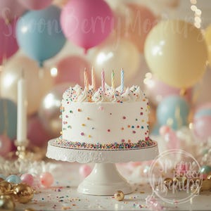 Cake Mockup, White Confetti Blank Dessert Mock Up, Instant Digital Download Template Design Styled Stock Picture, Sprinkles Birthday Party