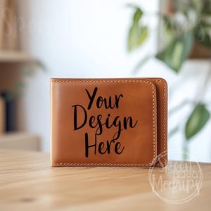Leather Wallet Mockup, Design Display Sell Photo, Blank Brown Wallet Mock Up, Mockup of Wallet, Minimal Men Bill Fold, Leather Engraving JPG