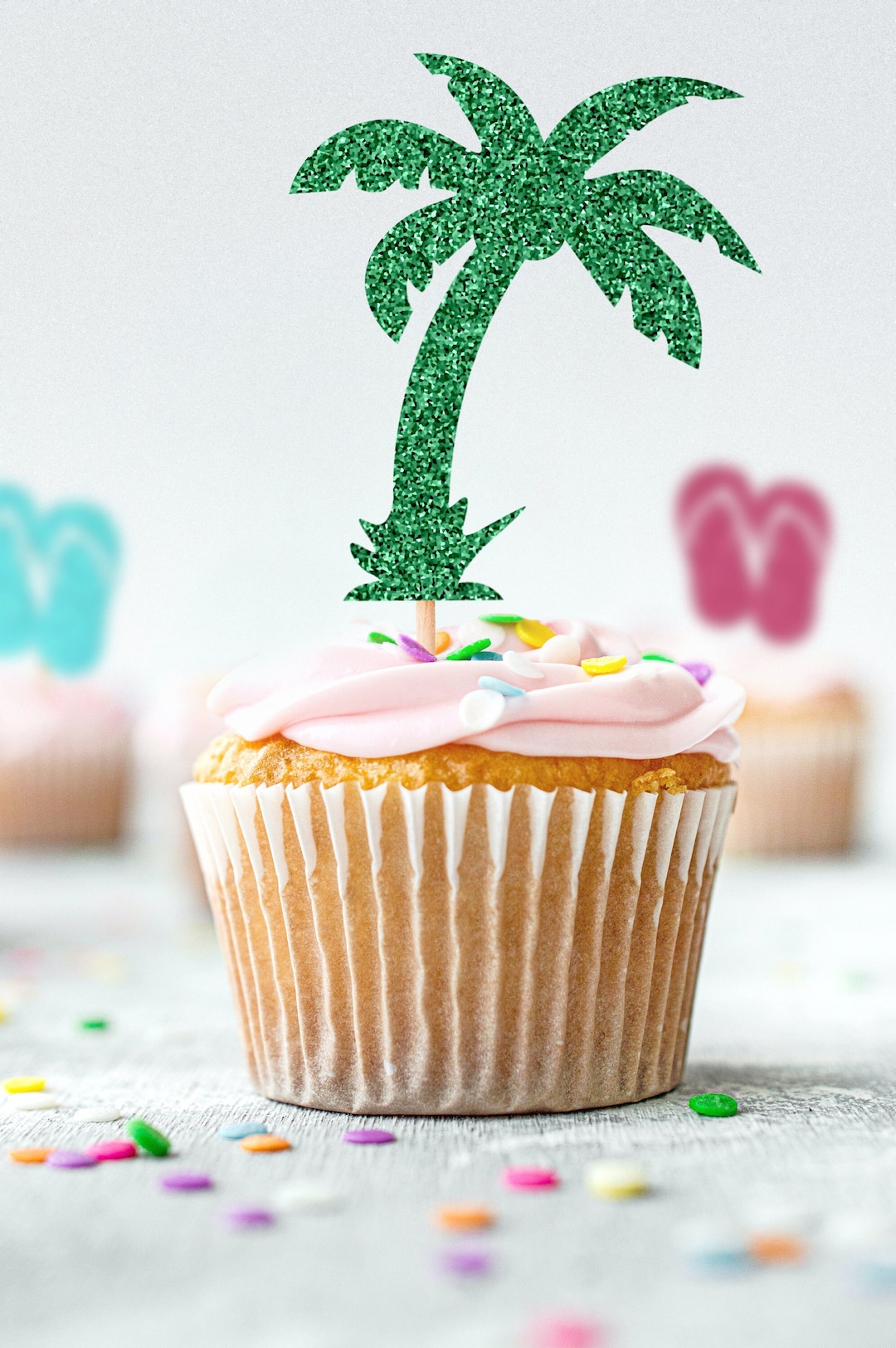 Palm Tree Cupcake Topper Custom Premium Cardstock Pelican Flip Flops