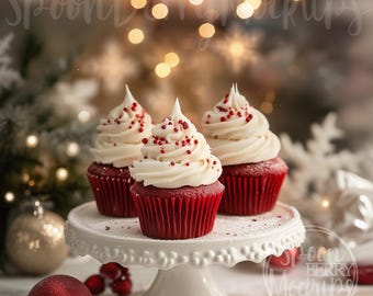 Cupcake Mockup, Christmas Blank Red Dessert Mock Up, Instant Digital Download, Kid Party Styled Stock Photo, Winter Cupcake Topper Sprinkles