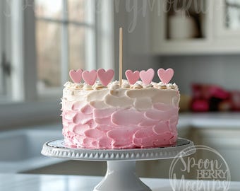 Cake Mockup, Blank White Dessert Mock Up, Custom Cake Topper Design, Pink Love Hearts Cake, Valentines Day Cake Stand, Birthday Cake Mockups