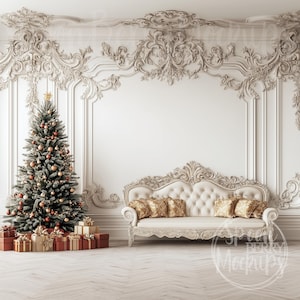 Wall Mockup, Blank Room Mock Up, Instant Digital Download Model Template Design Styled Stock Photo, White Room Couch Boho, Christmas Present