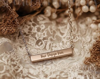 Bar Necklace Mockup, Blank Metal Mock Up, Instant Digital Download Template Custom Stock Photo Laser Engraving Personalized Wedding Jewelry