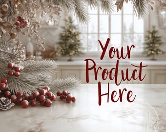 Product Display Mockup, Insert Your Item Background, POD Print on Demand Stock Photo, Christmas, Candle Display, Cake, Mug, Frame Sell Set