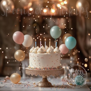 Cake Mockup, White Confetti Blank Dessert Mock Up, Instant Digital Download, Cake Topper, Wood Paper Custom Pastel, Sprinkles Birthday Party