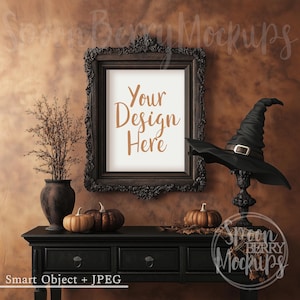 Frame Mockup, Smart Object, Blank Black Mock Up, Instant Digital Download, Art Work Painting, Styled Stock Photo Vintage Fall Halloween Dark