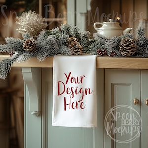Toalha Mockup, Blank White Mock Up, Download Digital Instantâneo Foto de Stock Vinil Sublimação Ponto Natal Inverno Chá Guardanapo Cozinha Convidado