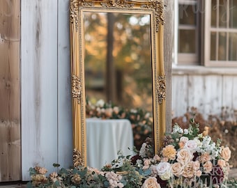 Mirror Mockup, Vintage Blank Standing Mirror Mock Up, Wedding Vinyl Decal Sticker Design Template Photo, Outdoor Farmhouse Cottage Barn Wood