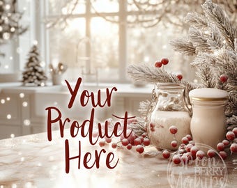 Product Display Mockup, Insert Your Item Background, POD Print on Demand Stock Photo, Winter, Candle Display, Cake, Mug, Frame Sell Shoot