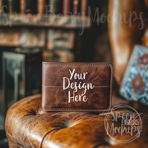 Brieftasche Mockup, Blank Braun MockUp, Vorlage Kundenfoto, Laser Leder Gravur, Monogramm, Hochzeit Bräutigam, Vatertag, Papa Geburtstagsgeschenk