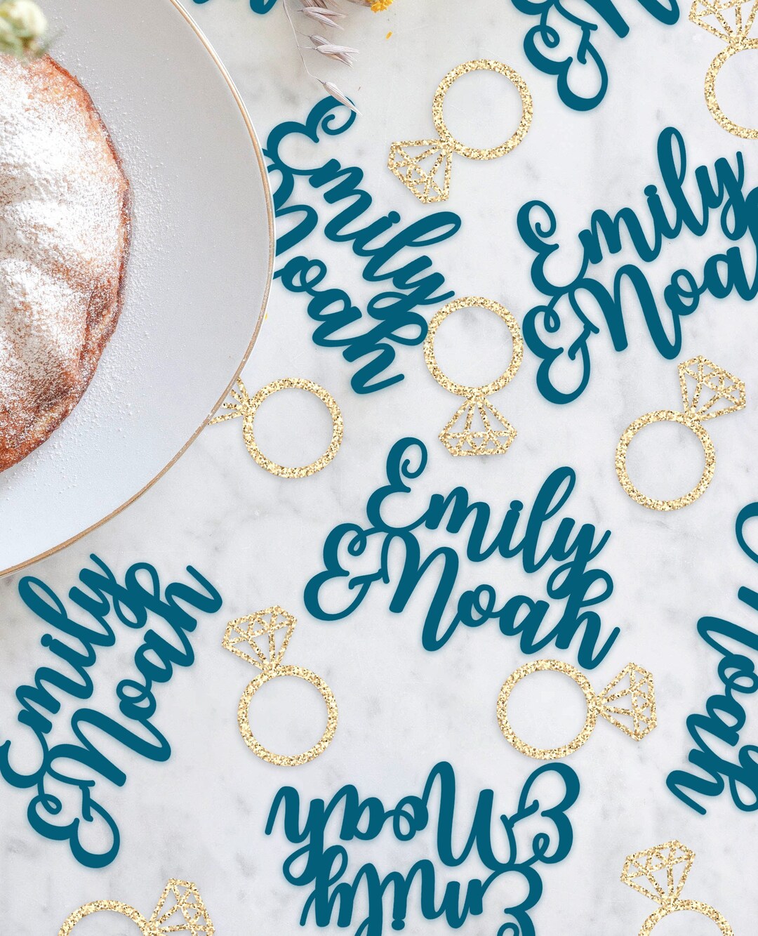 Name Confetti Diamond Ring, Cardstock Scatter, Wedding Party Table