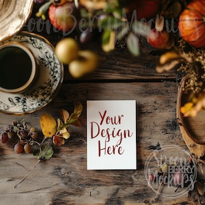 Mockup de cartão de lugar de mesa, mockup de placas em branco, download digital instantâneo, design de modelo de modelo, foto de estoque estilizada, casamento de outono, JPG de outono