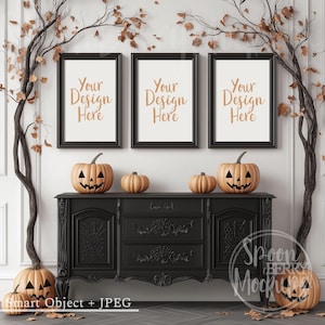Frame Mockup, Smart Object, Blank Black Mock Up, Instant Digital Download, Art Work Painting Styled Stock Photo Vintage Fall Halloween Three