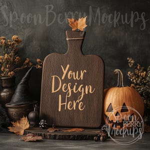Mockup di tagliere, Mockup di taglieri per salumi in legno scuro, Pirografia, Design di modelli per incisione laser, Cucina rustica, Halloween, Autunno