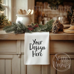 Toalha Mockup, Blank White Mock Up, Stock Photo Vinyl Decal Design Stitch Sublimation, Guardanapo de chá de inverno de Natal, Toalha de mão para convidados de cozinha